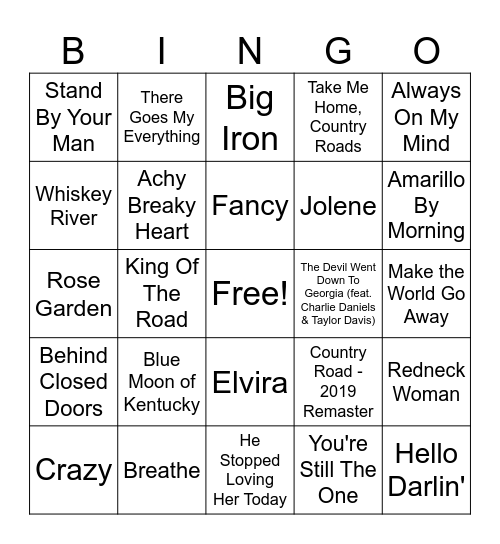 Trouvaille Music Bingo - Classic Country Bingo Card