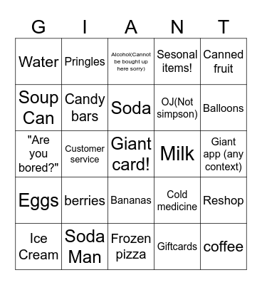 Giant bingo<3 Bingo Card