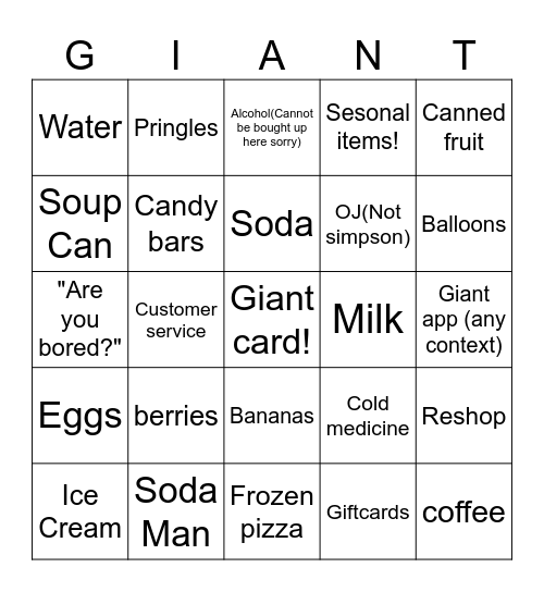 Giant bingo<3 Bingo Card