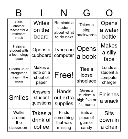 Teacher Bingo Card