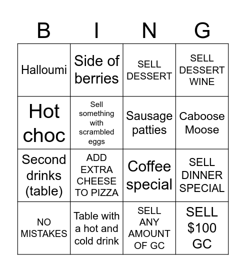 Server Bingo Card