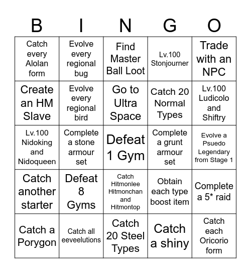 Pixelmon Bingo Card