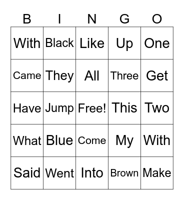 SIGHT WORDS Bingo Card