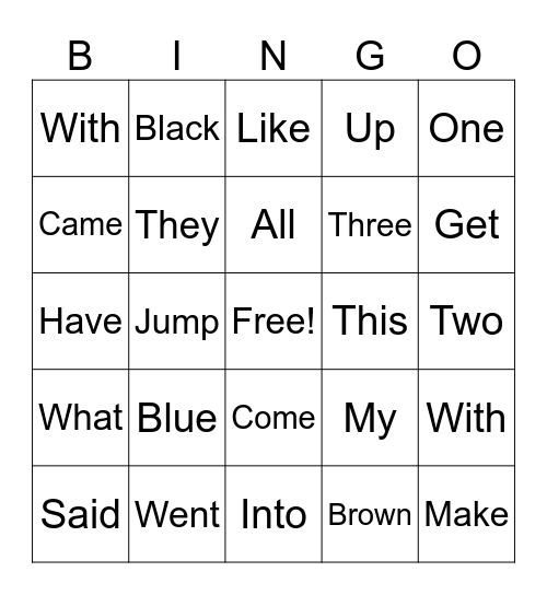 SIGHT WORDS Bingo Card