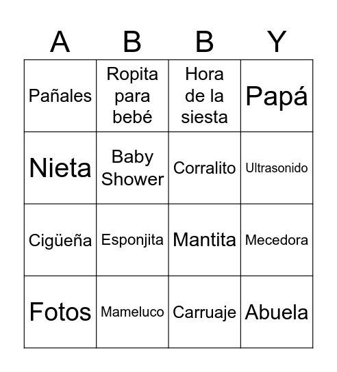 Baby Shower BINGO Card