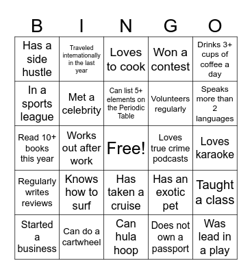 Get to Know the Team! Bingo Card