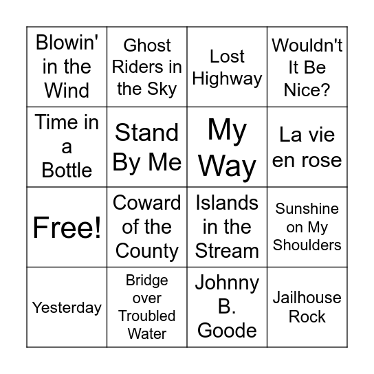 Music Bingo Card