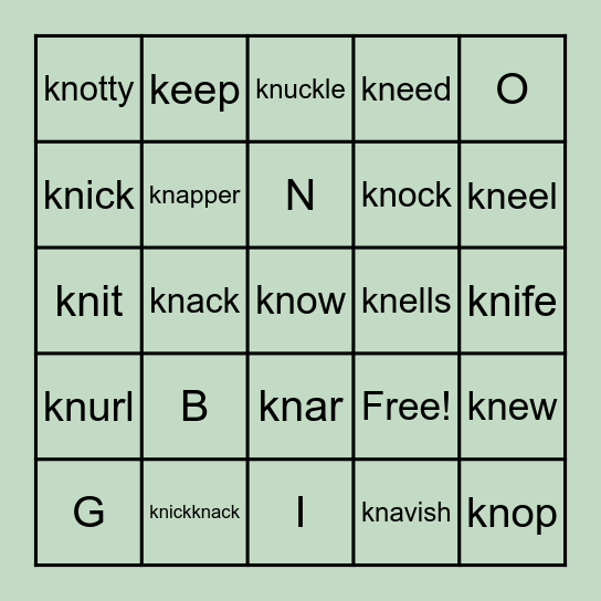 Consonant Digraph kn Bingo Card