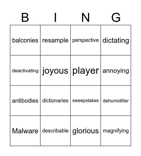 Reading Bingo Card