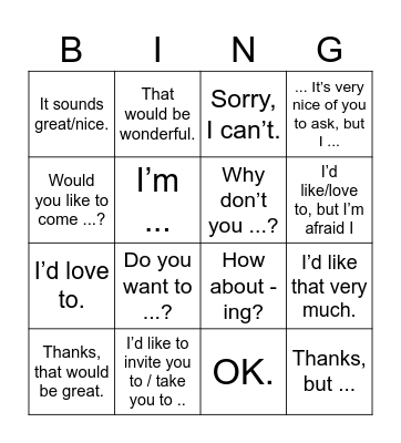 Invitations Bingo Card