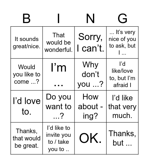 Invitations Bingo Card