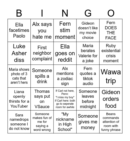 Lee's Bday Bingo Card