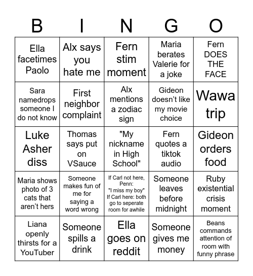 Lee's Bday Bingo Card