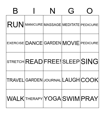 WAYS TO COPE WITH STRESS Bingo Card