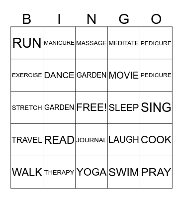 WAYS TO COPE WITH STRESS Bingo Card