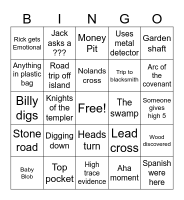 Oak Island Bingo Card