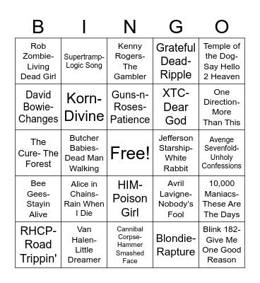 Radio Bingo Chantel & Trisha's Favorites Bingo Card
