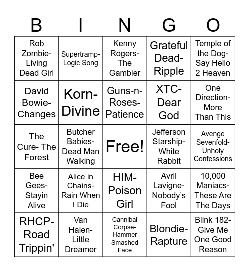 Radio Bingo Chantel & Trisha's Favorites Bingo Card