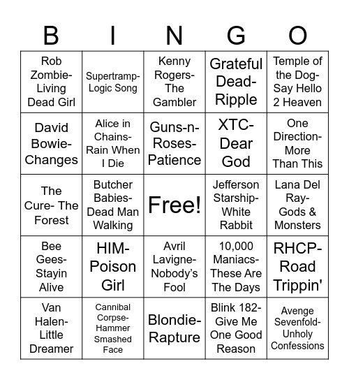 Radio Bingo Chantel & Trisha's Favorites Bingo Card