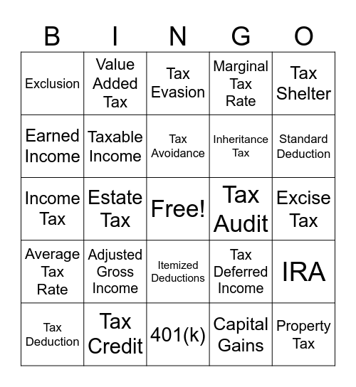 Taxes Review Bingo Card