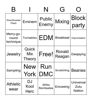 Hip-Hop Review Bingo Card