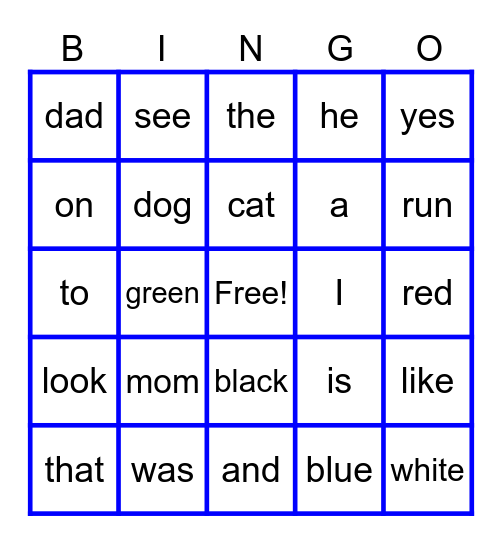 Kindergarten Bingo Card