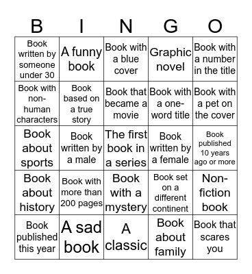 Summer Reading Bingo Card