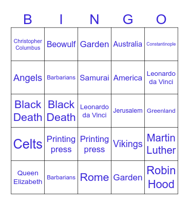 Story of the World Review Bingo Card