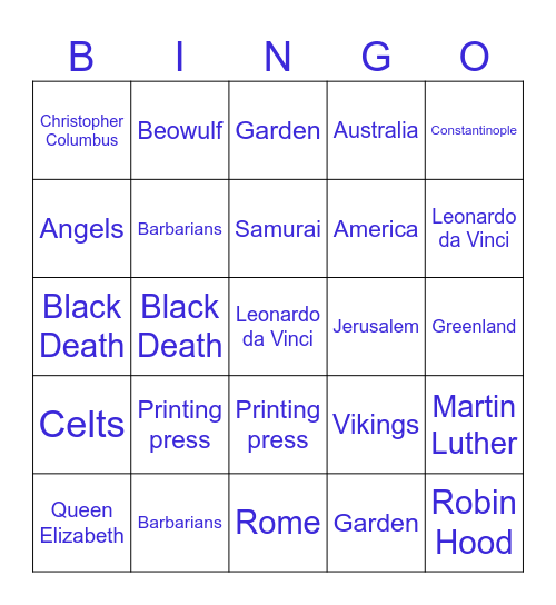 Story of the World Review Bingo Card