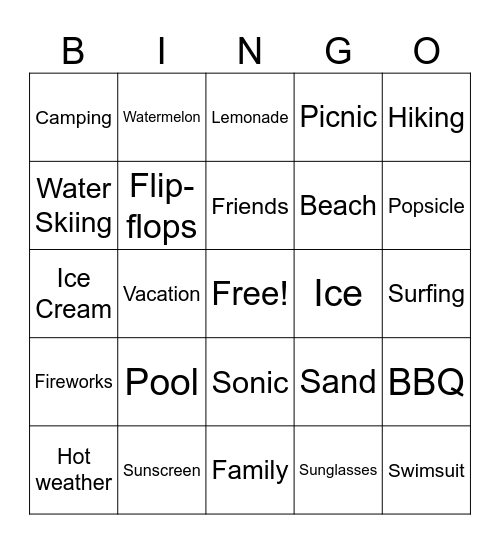 Summer Bingo Card