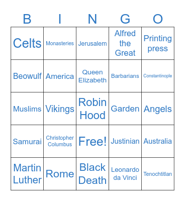 Story of the World Review Bingo Card