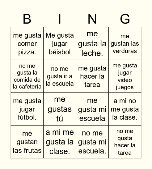 gustar Bingo Card