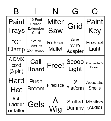 Theatre Tech Bingo Card