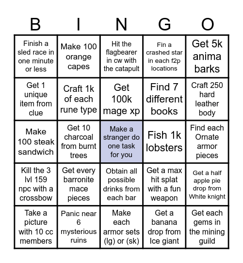 F2P Paradise BINGO Card