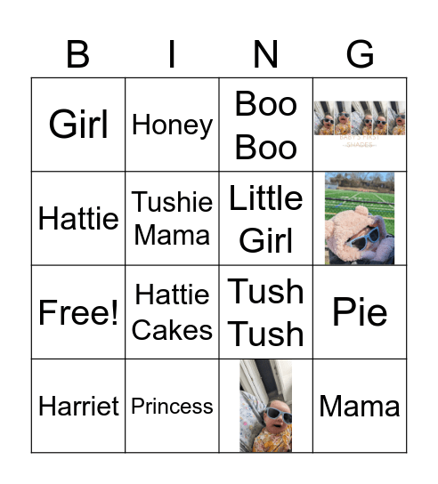 Nickname Bingo Card