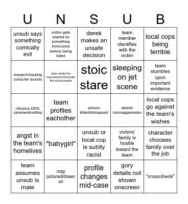 criminal minds episode bingo Card