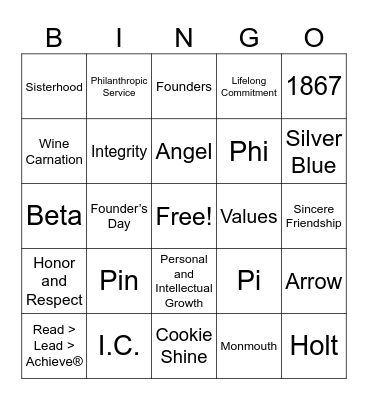 Pi Beta Phi Founder’s Day BINGO Card
