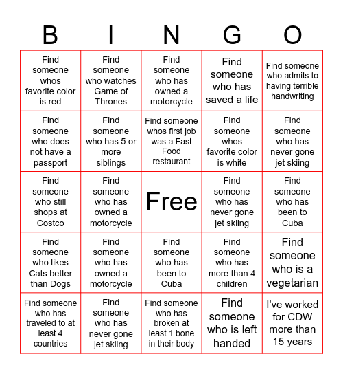 GET TO KNOW YOU Bingo Card