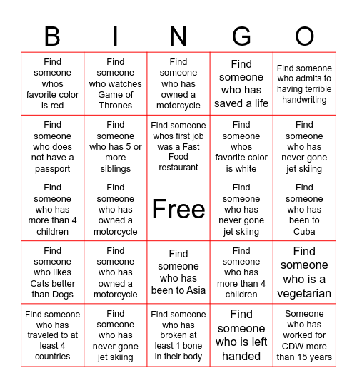 GET TO KNOW YOU Bingo Card