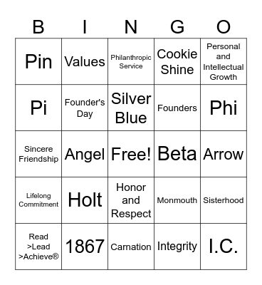 Pi Beta Phi Founder’s Day BINGO Card