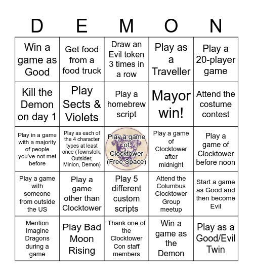 Clocktower Con! Bingo Card