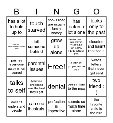 emo emil Bingo Card
