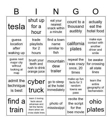 bingo car drive 1 Bingo Card