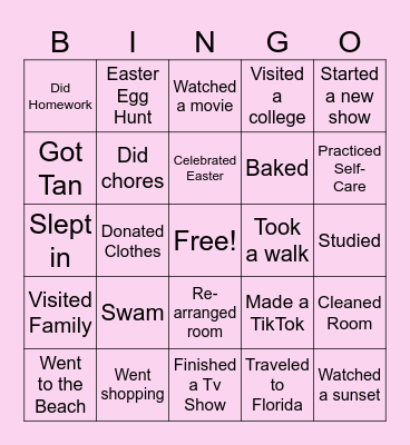 Spring Break Bingo Card