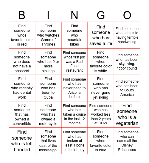 GET TO KNOW YOU Bingo Card