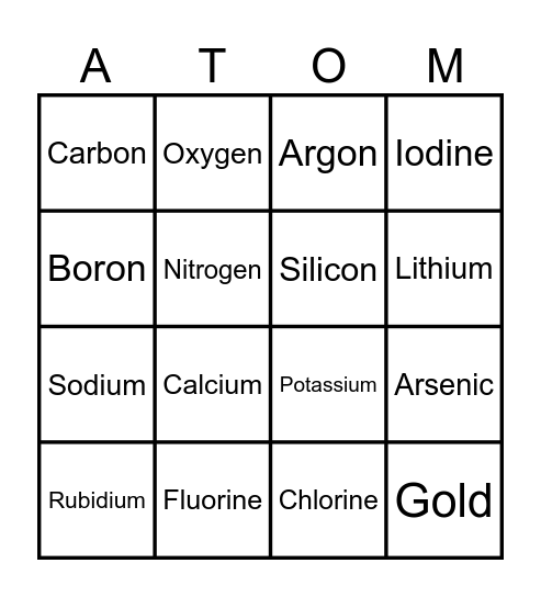 element bingo Card