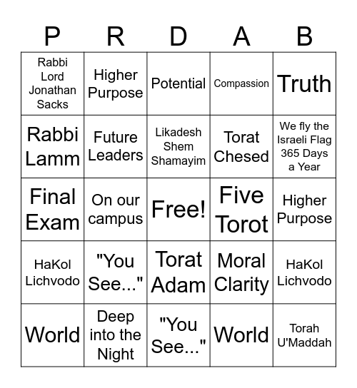 PRDABingo! Bingo Card