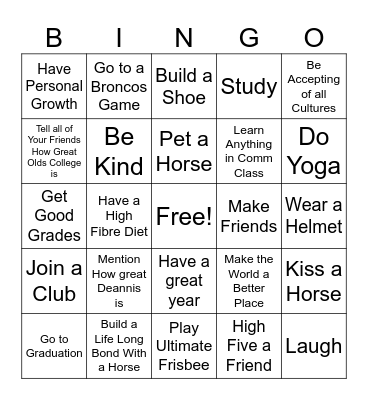 Farrier Class Bingo Card