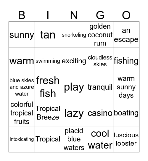 Island Bingo Card