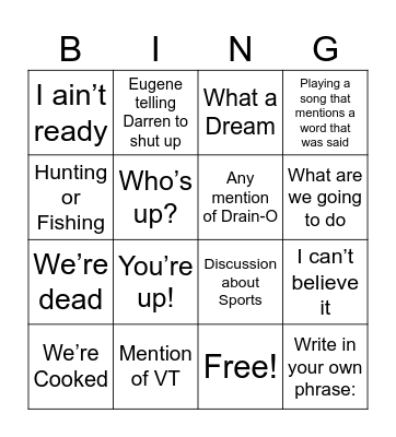 Darren Bingo Card
